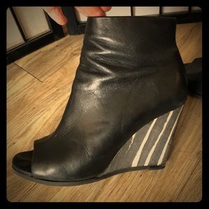 SALE! All Saints peep toe booties zebra wood heel